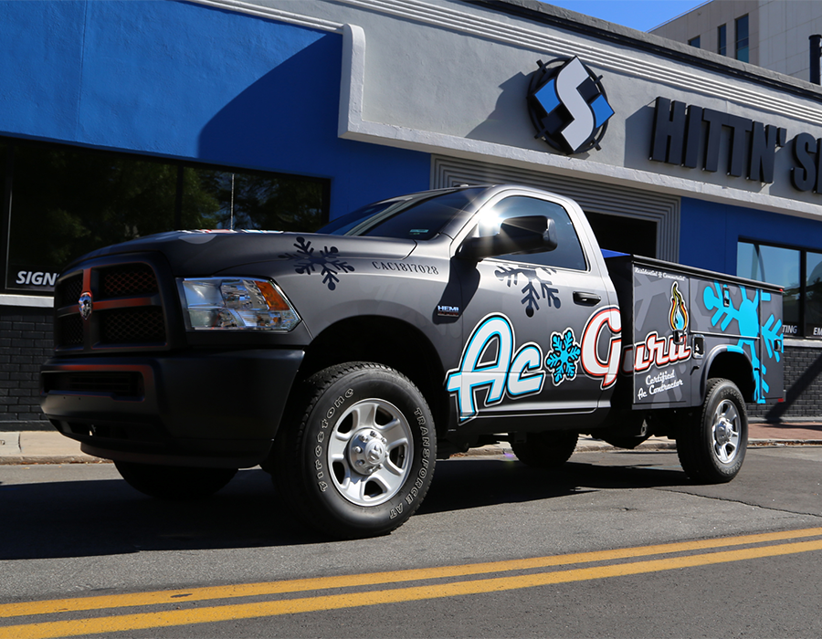 Ac Guru Commercial Truck Custom Wrapped Matte Black with Decal Overlay