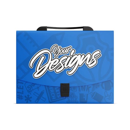 a blue file folder with your designs on it