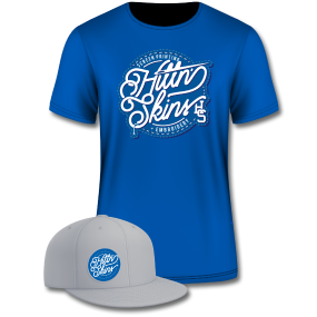 a t-shirt and a hat with Hittn' Skins logo