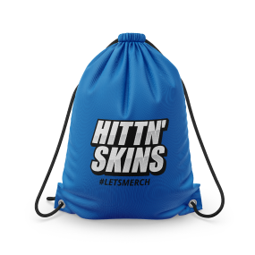 a blue colored cinch bag with a hittn skins logo