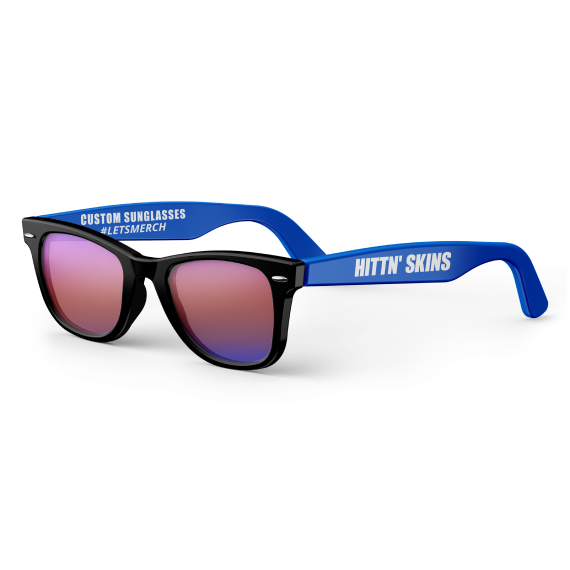 a pair of sunglasses with the hittn skins logo