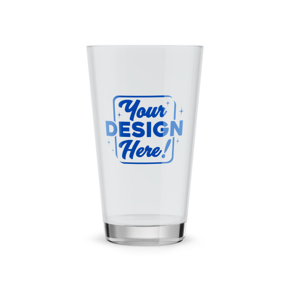 a drinking glass with a your design logo on it