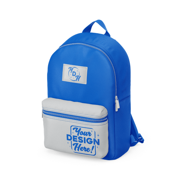 a blue colored backpack with the hittn skins logo