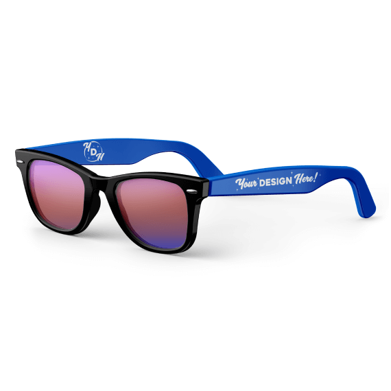 a colored pair of sunglasses with a hittn skins logo