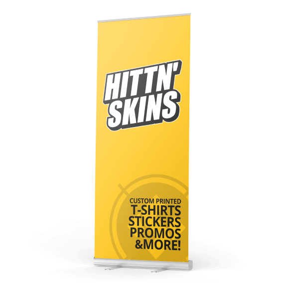 a blue banner with hittn skins
