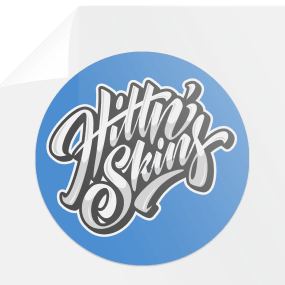 a sticker roll with a Hittn' Skins logo