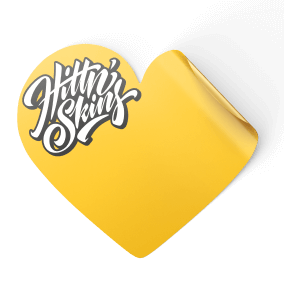 a colorized version of a die cast sticker with a Hittn' Skins logo on it