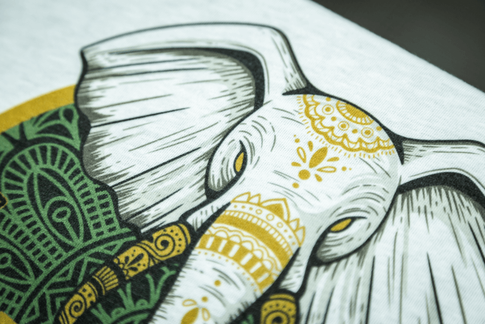 Elephant Design on White T Shirt