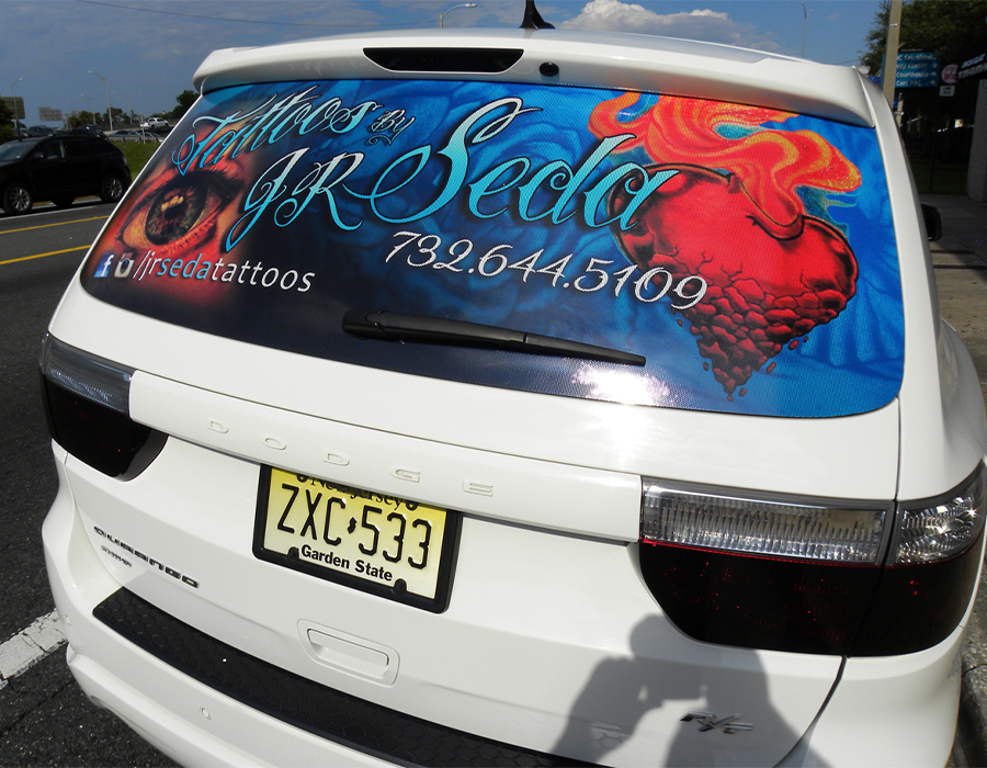 Rear Window Graphics for branding your business done at Hittn' Skins in Orlando, FL