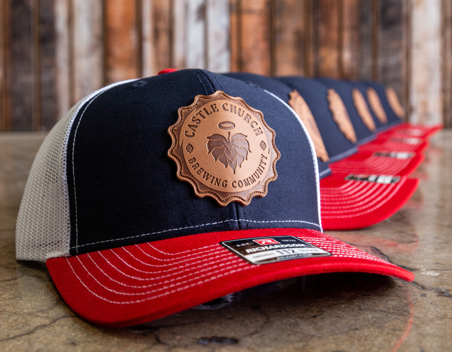 Custom Leather Patch on Richardson 112 Trucker Hat