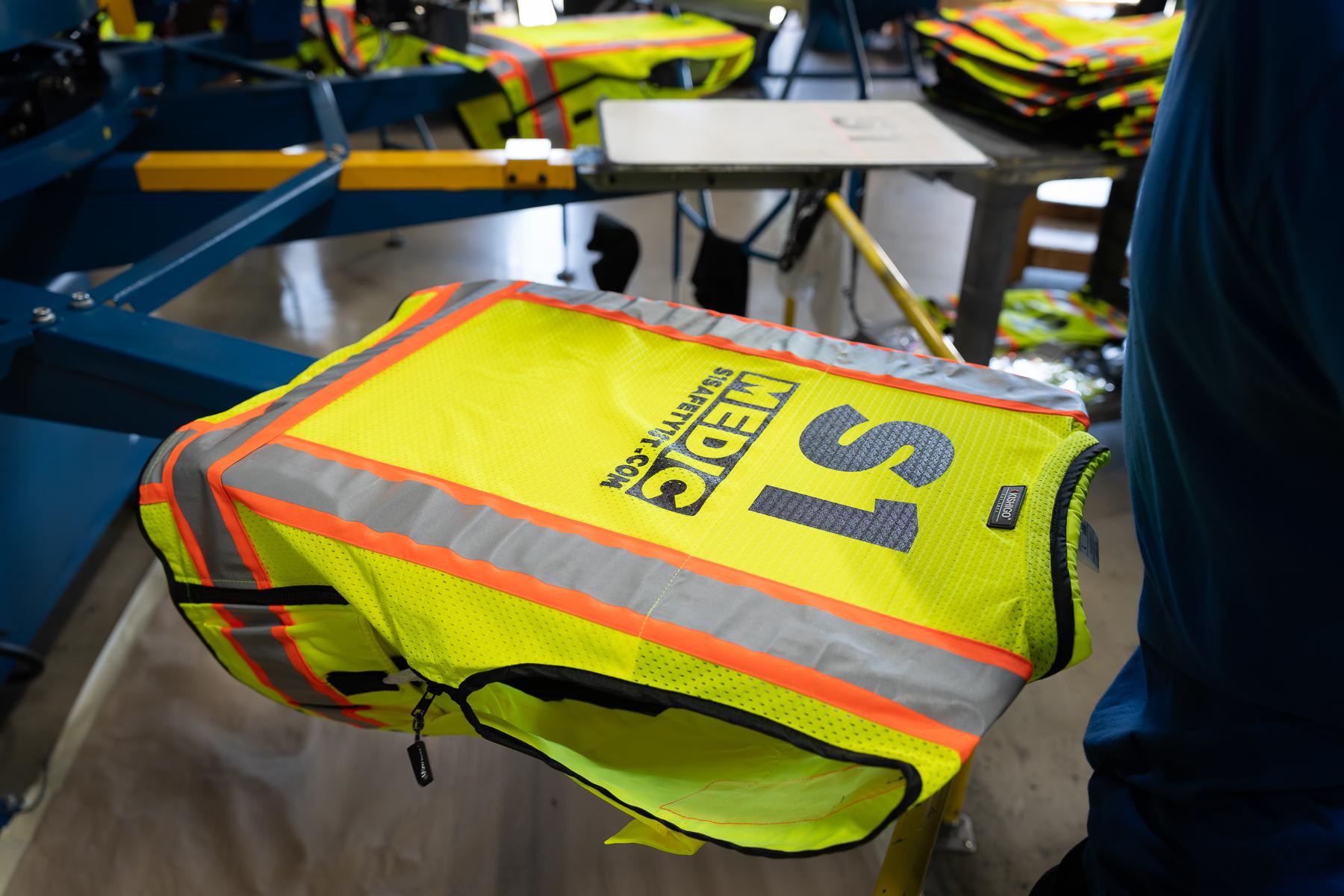 Custom Screen Printed Hi-Vis Construction Site Vest at Hittn' Skins in Orlando, FL